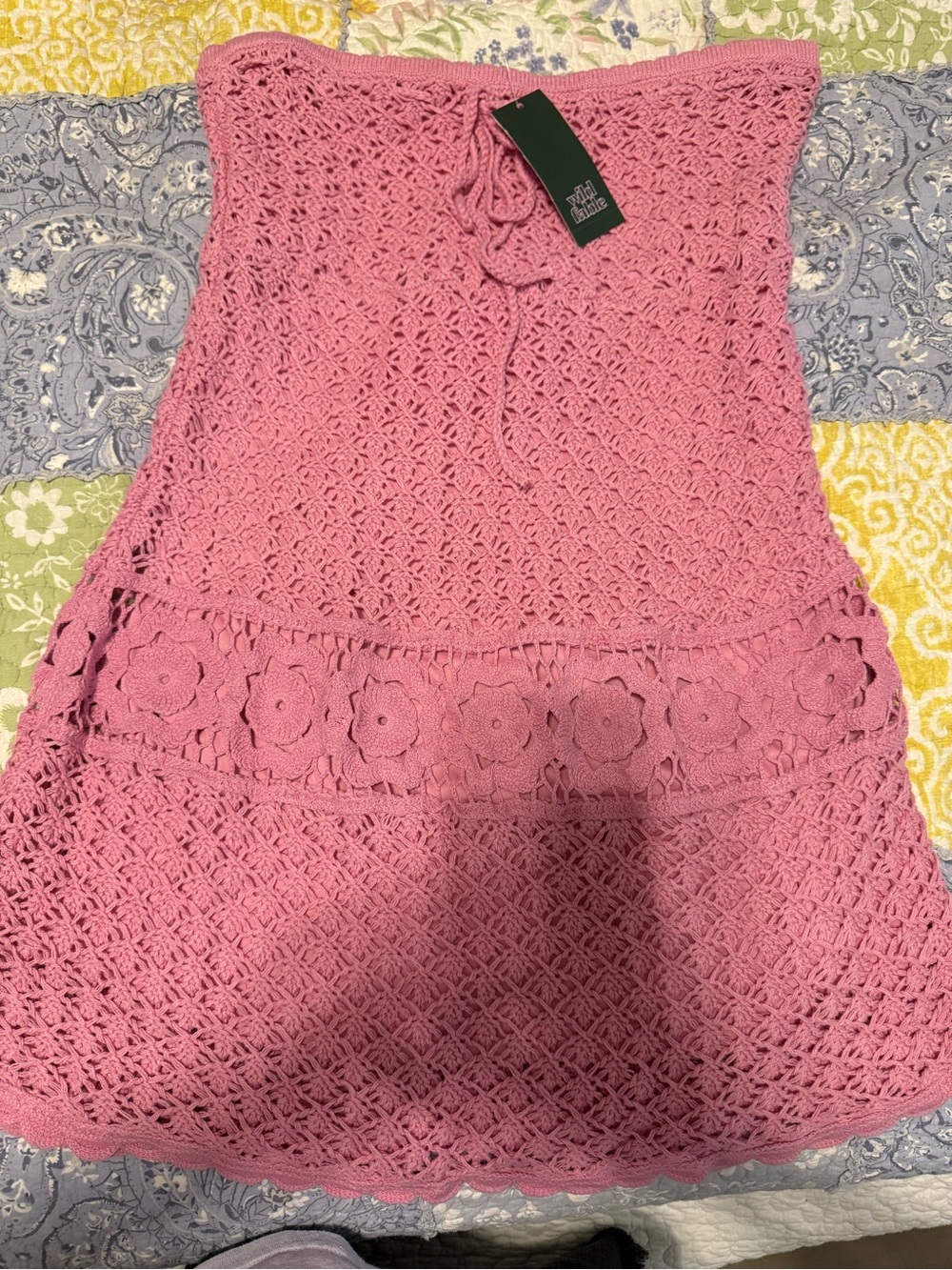 wild fable Women’s Pink Crochet Strapless Tunic Dress size Large NWT